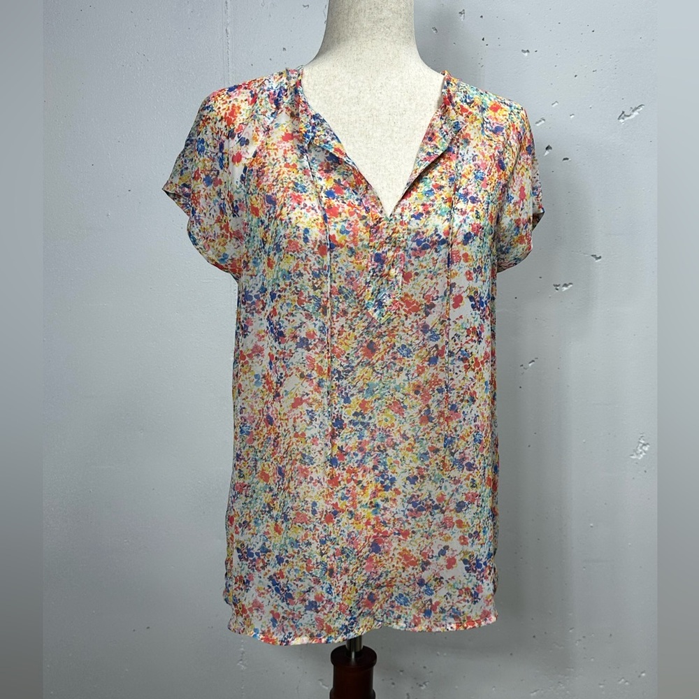 Liz Claiborne Sheet Floral Top Short Sleeve Pull Over Med A341